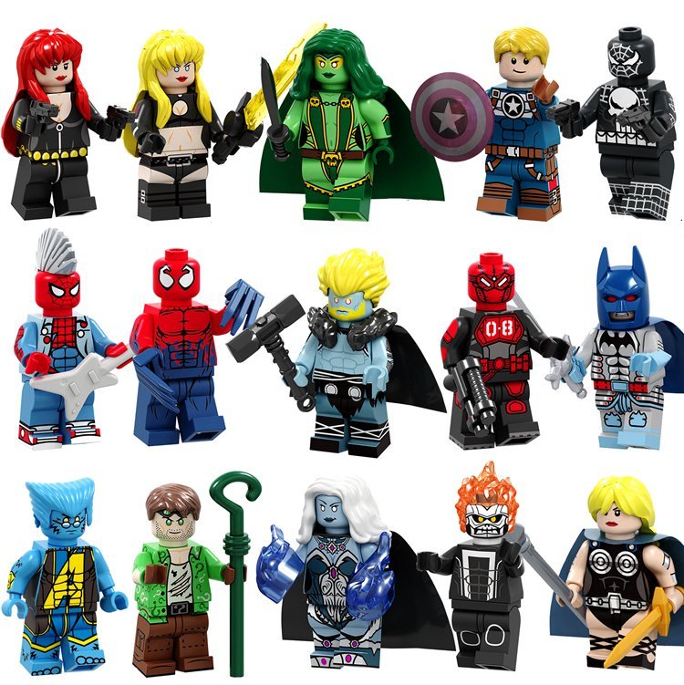 15pcs Superhero Mr.8 Venom Ghost Rider Punk Spiderman Batman Captain America Minifigures