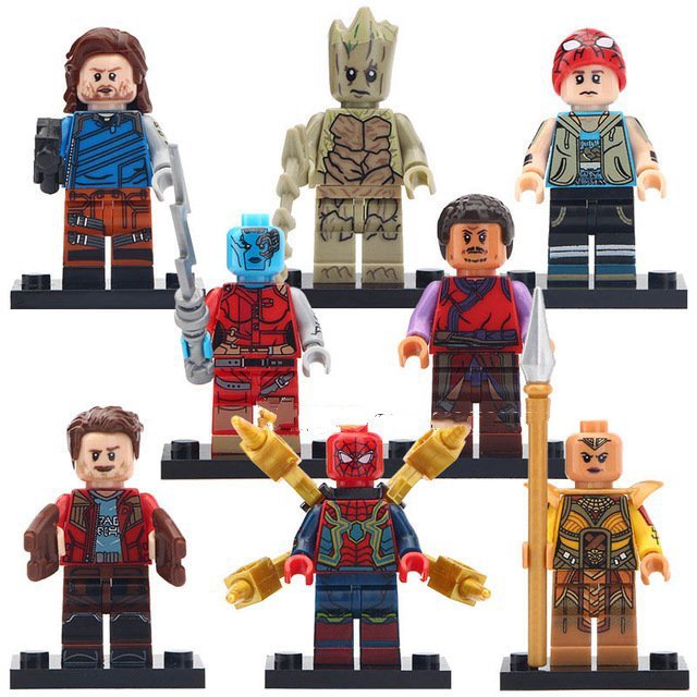 8pcs Groot Star Lord Peter Parker Wong Peter Quill Spiderman Okoye Minifigures