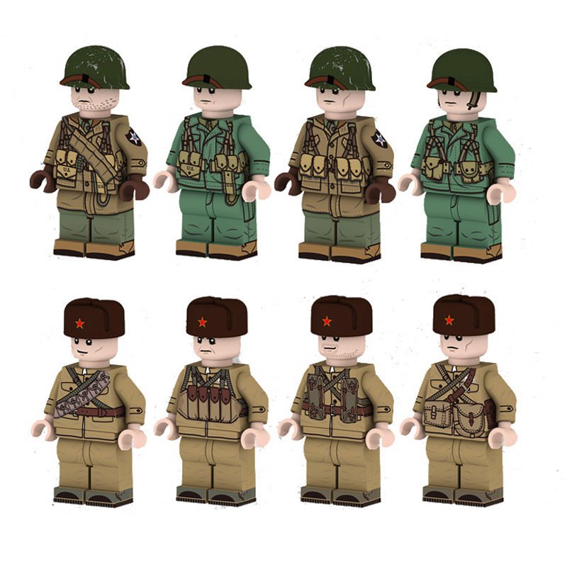 8pcs WW2 American Soliders VS Soviet Union Soldiers Minifigures Compatible Lego WW2 Sets