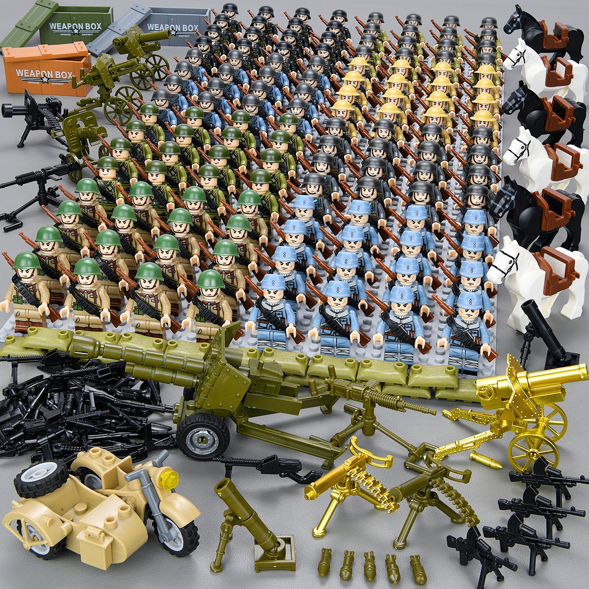 128pcs WW2 German American British Chinese Italian Japanese Soviet Soldiers Weapons Guns