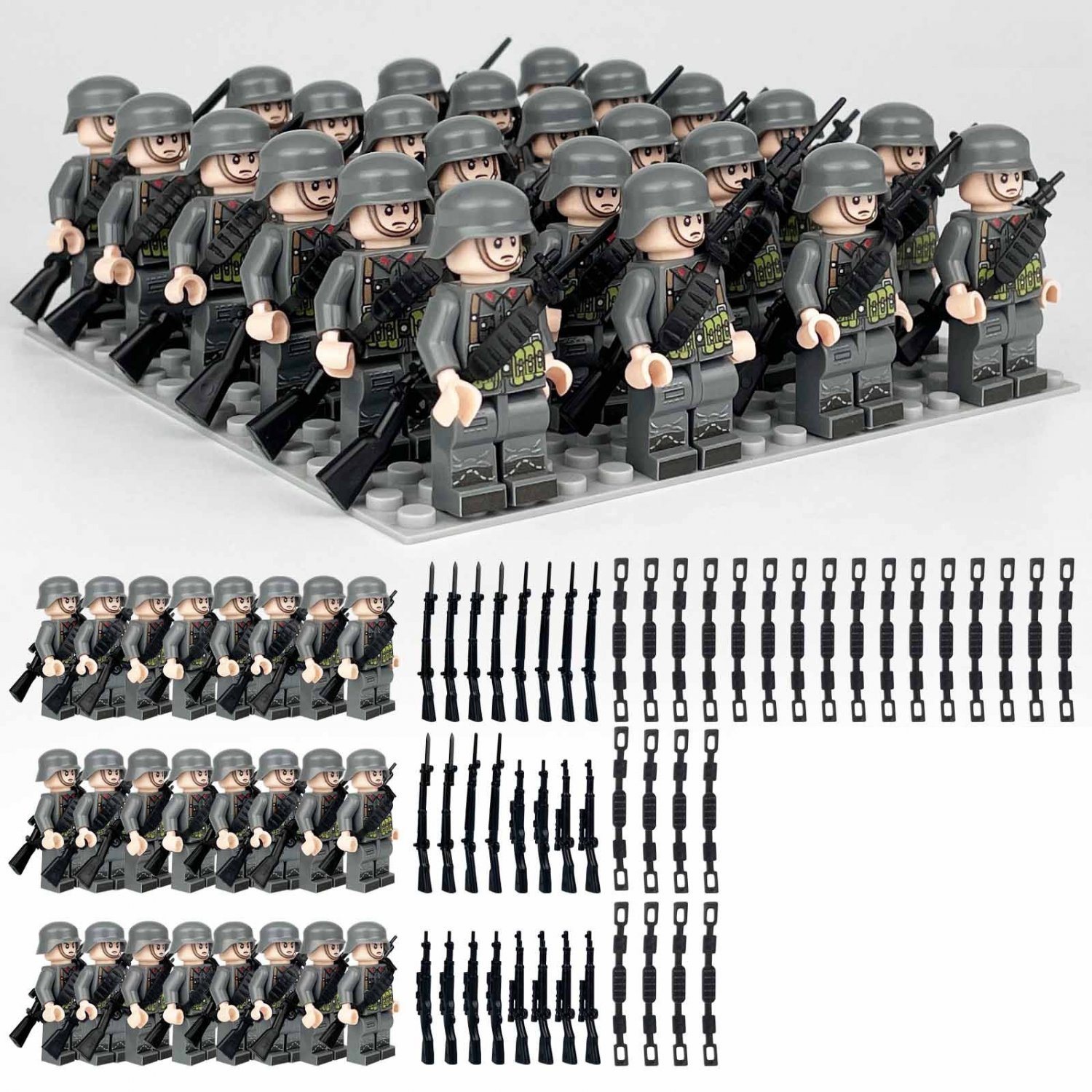 24pcs WW2 German Soldiers Minifigures Weapons Building Toys