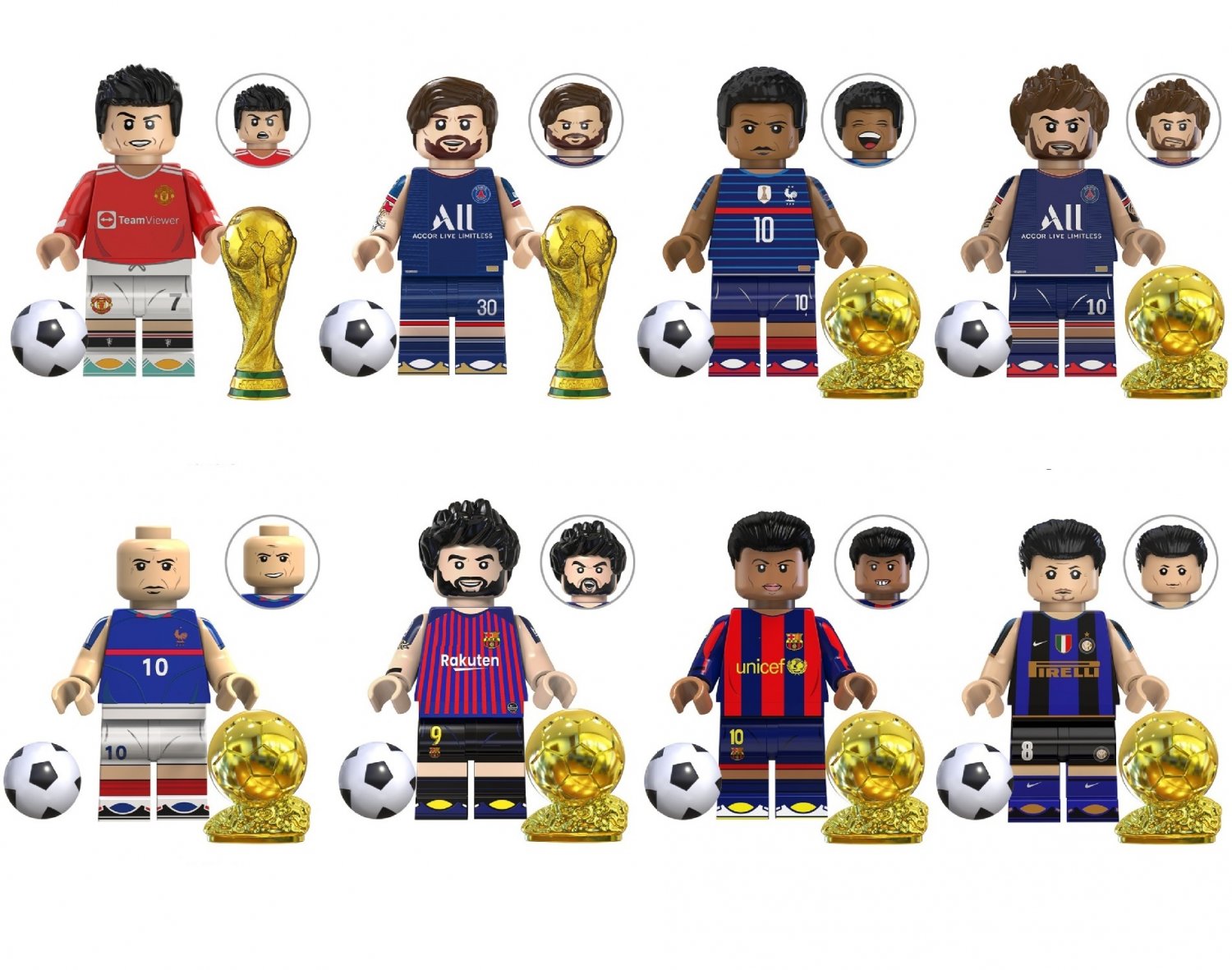 Zidane Messi Ronaldo Suarez Neymar Minifigures Football Star Sets