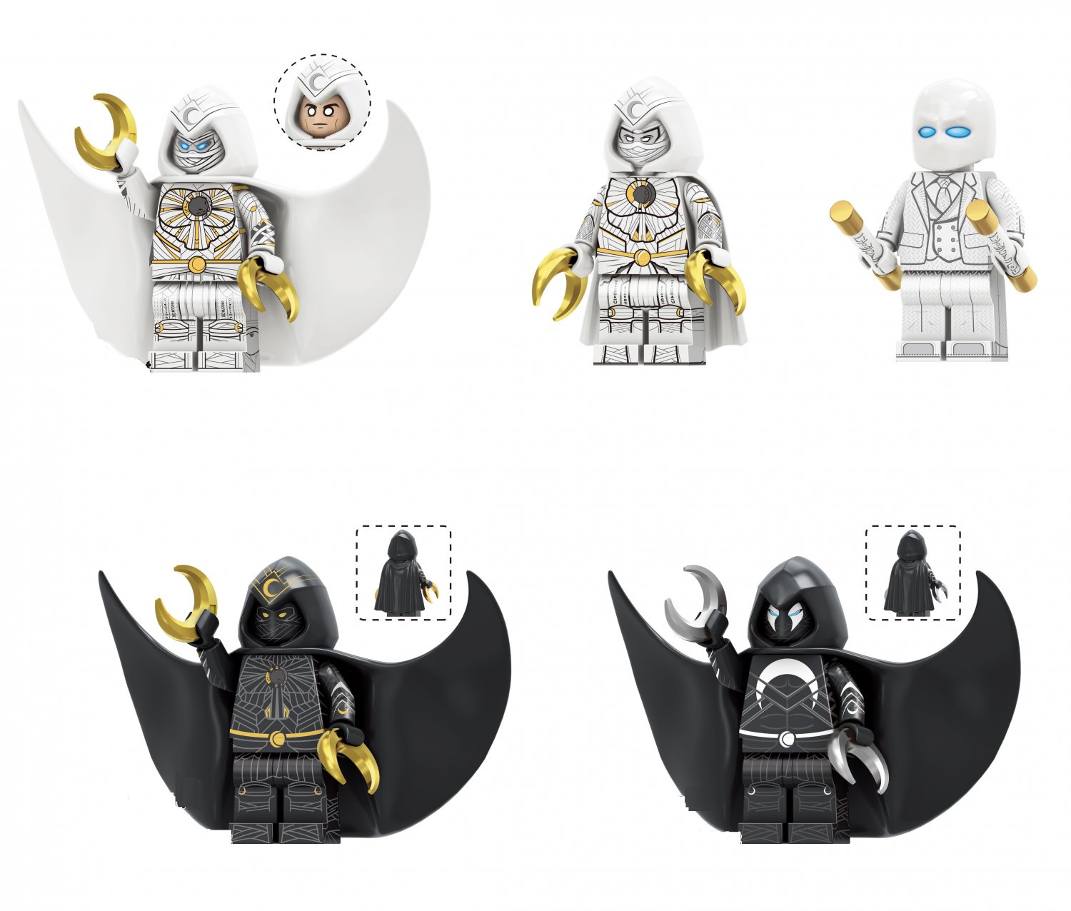 5pcs Black and White Moon Knight Mnifigures Moon Knight Movie Sets