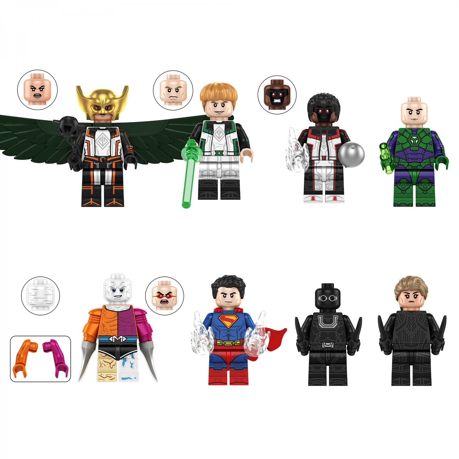 Engineer Black Noir Metamorpho Hawkgirl Mnifigures Superman Movie Sets