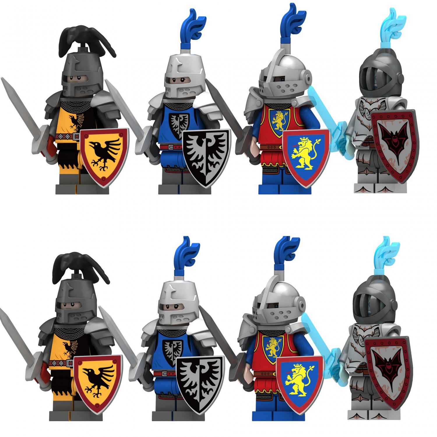 8pcs Medieval Black Hawk Row Red Lion Black Bat Worriers Minifigures