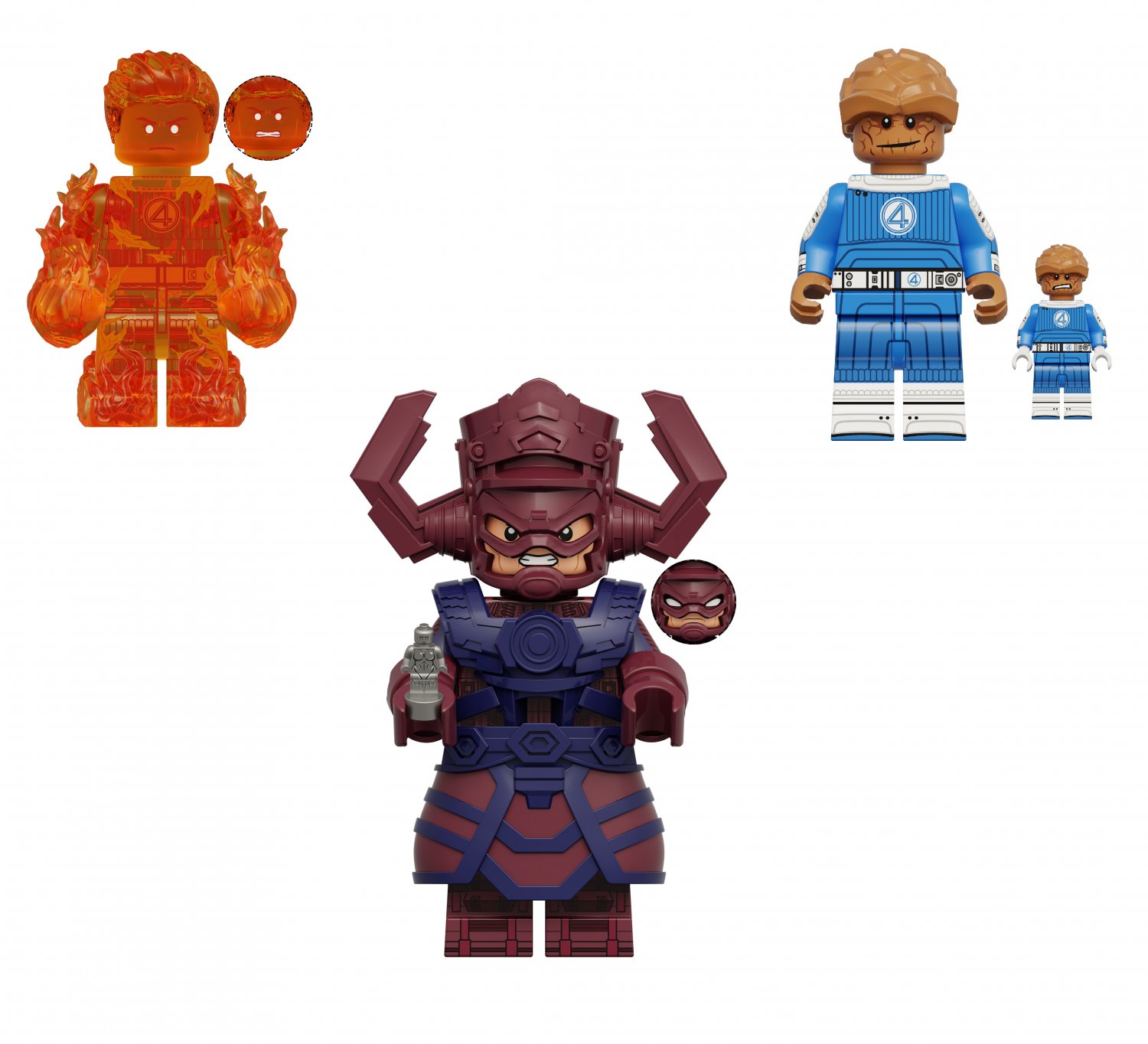 Big Galactus VS  Human Torch Thing Minifigures The Fantastic Four First Steps Toy