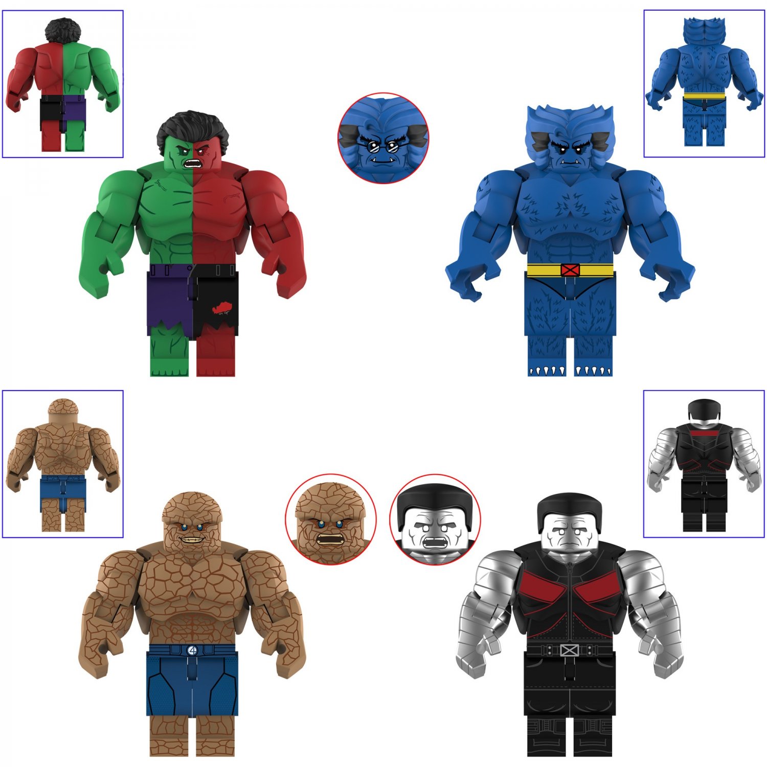 4pcs Super Heroes all Big Compound Hulk Colossus Thing Beast Minifigures