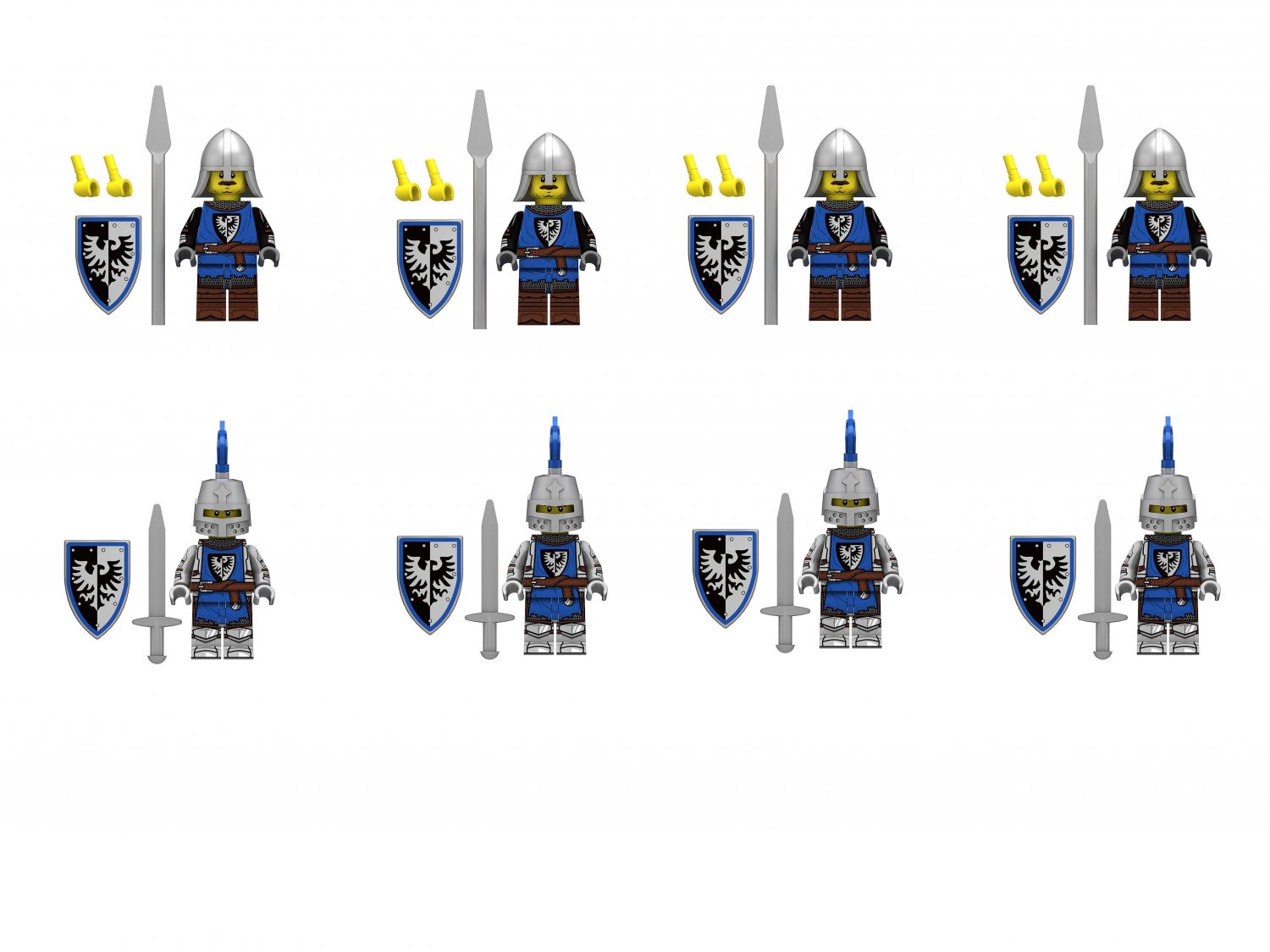 8pcs Black Falcon Knight Minifigures Medieval Knight Sets