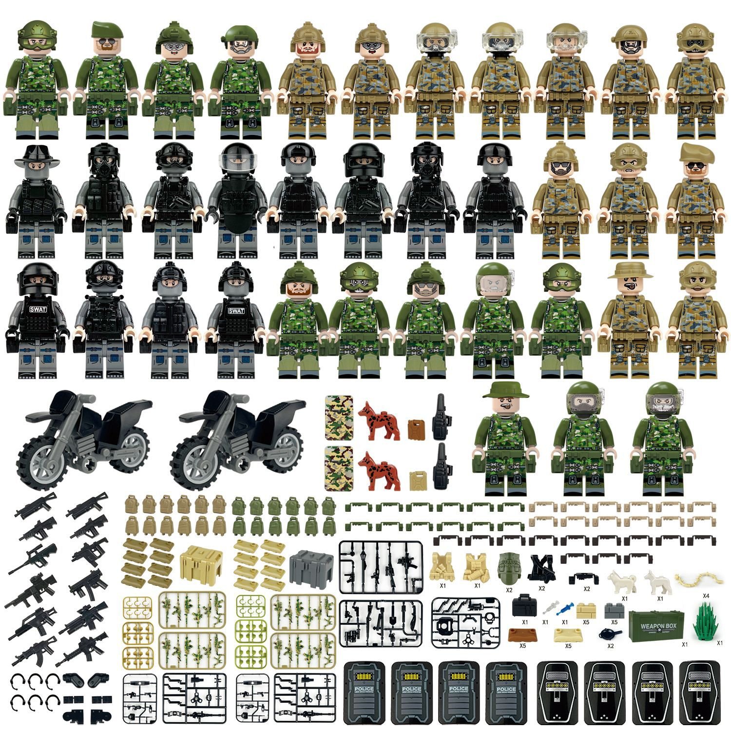36pcs Anti-Riot troops Camouflage Special Forces Minifigures America Military Sets