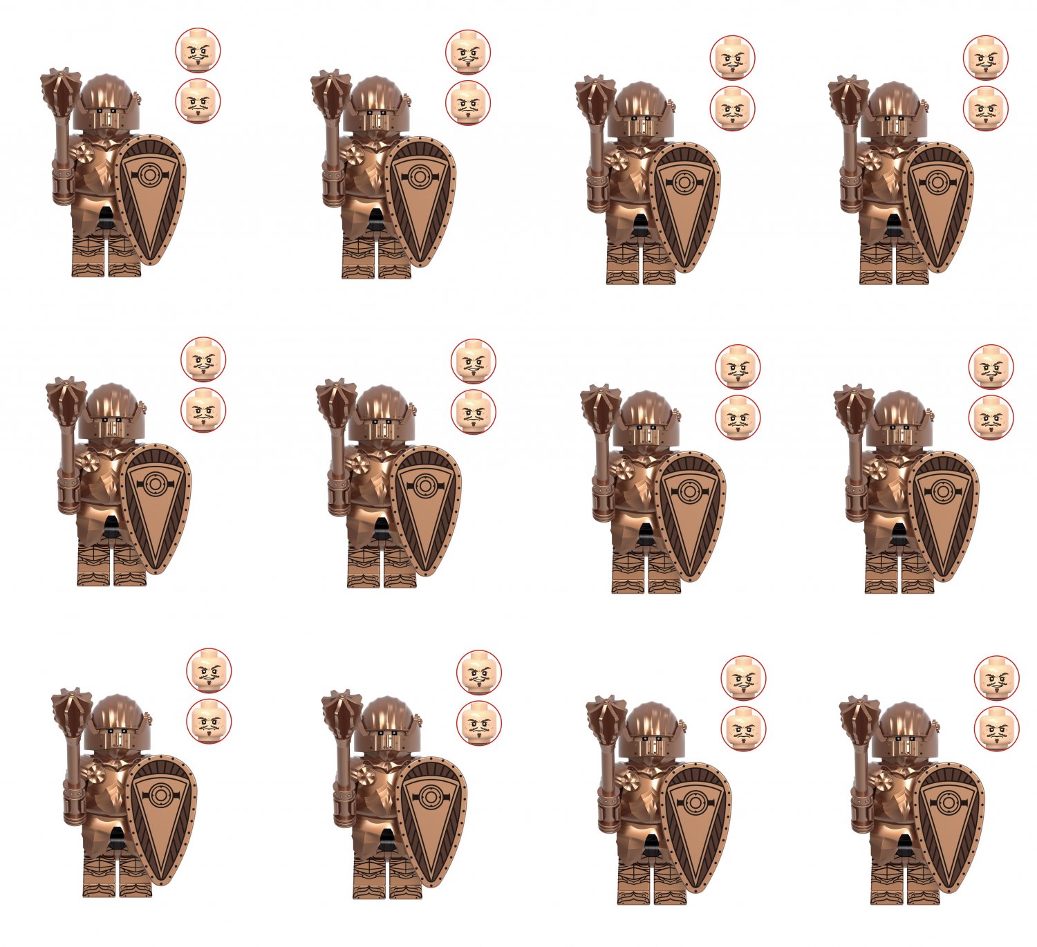 12pcs Bronze armor Gothic Knights Minifigures Medieval Knight Sets
