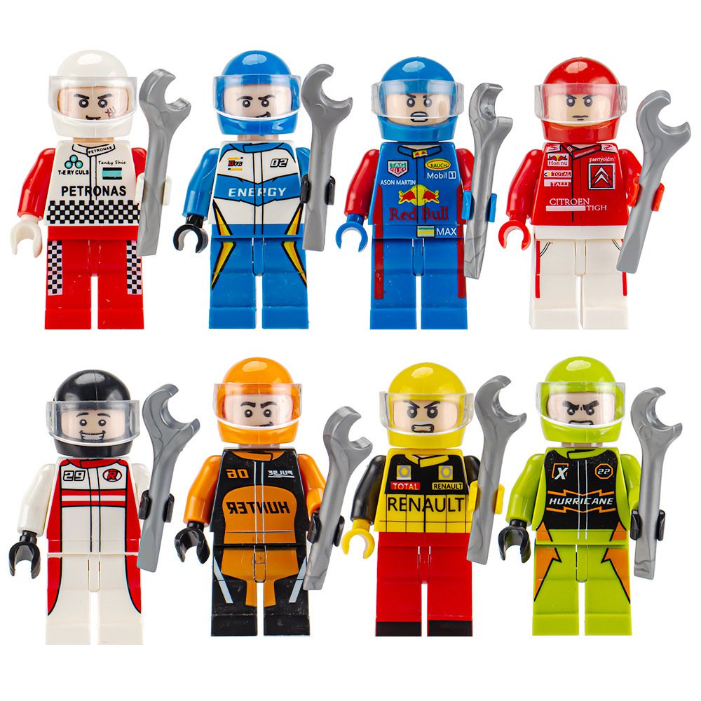 8pcs Racing Driver Racing mechanic Minifigures Racing Sets