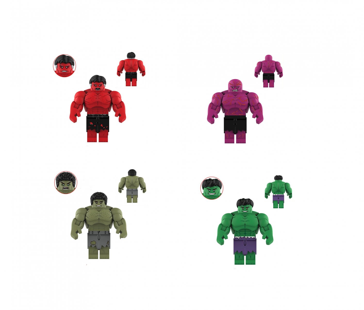 Comic Hulk A1 Hulk Happy Hulk Red Hulk Minifigures Hulk legion Sets