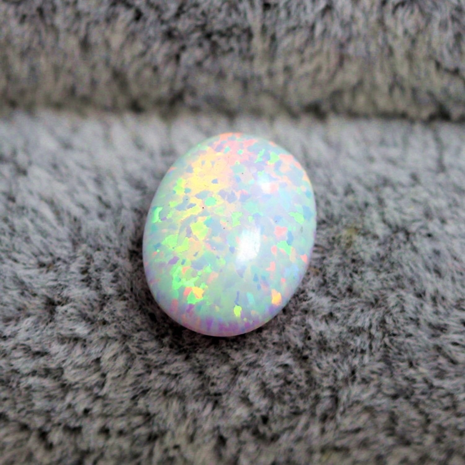 White Opal Loose Created Gemstone Beads Oval Shape Flat Base Cabochon Stone