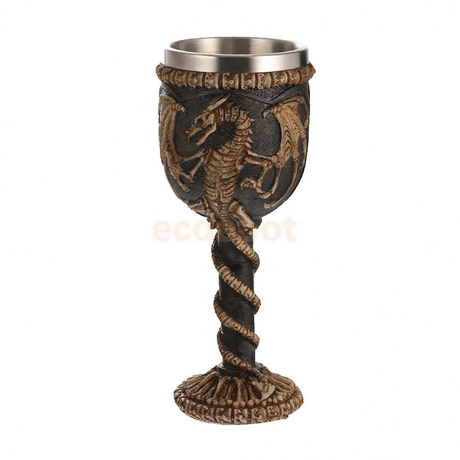 Gothic Double Wall Resin Stainless Steel 3D Drinking Mug Dragon Bone Skull Metal