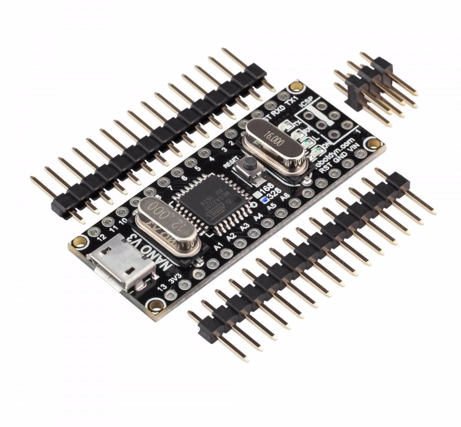 Nano V3 ATmega328/CH340G, Micro USB, Pin headers NOT soldered. Compatible