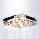 Charm Bracelet Leather Band With Austrian Crystal Gold Color Opal Bracelet