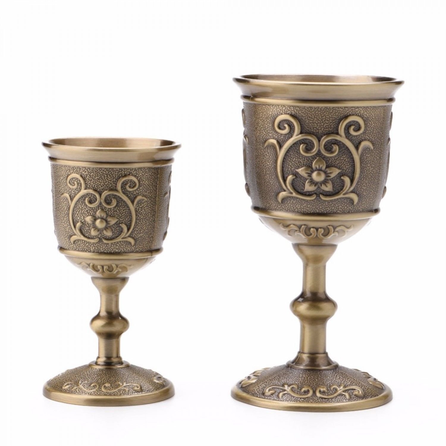 Vintage Hand-Made Solid Copper Wine Glass Water Goblet Carving Pattern Fg