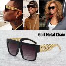 Fashion Celebrity Inspired Gold Metal Chain Kim Kardashian Beyonce Sunglasses