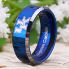 8MM Blue With Shiny Edges Kentucky Wildcats Design Tungsten Wedding Ring