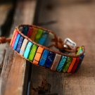 Chakra Bracelet Jewelry Handmade Multi Color Natural Stone Tube Beads Leather