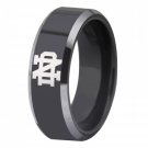 Hot Sales 8MM Black With Shiny Edges Notre Dame Design Tungsten Wedding Ring