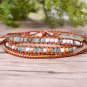 Latest 2018 - 5X Leather Wrap Beaded Bracelet Huge Oceanstone Bracelet