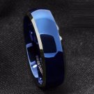 8mm Men's Tungsten ring Blue Domed with Beveled Silver Edges Wedding Rings