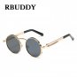 Classic Vintage Steampunk Small Round Sunglasses Gold Metal Frame Men Women