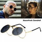 2018 New Fashion VINTAGE Round STEAMPUNK Flip Up Sunglasses Steam Punk Clamshell