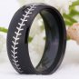 8MM Black Dome with White Baseball Stitch Comfort Men's Fashion Tungsten Wedding