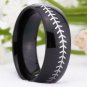 8MM Black Dome with White Baseball Stitch Comfort Men's Fashion Tungsten Wedding