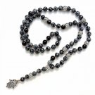 Long Lariat necklace with 8mm Natural stone beads and Hamsa Pendant Men Necklace