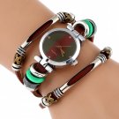 Genuine Leather Watch Women Triple Bracelet Wristwatch Italian Style Green