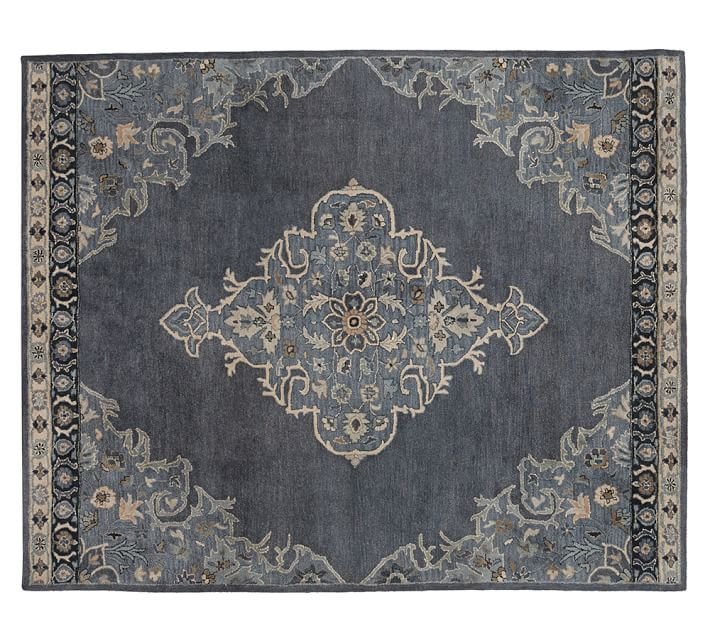 POTTERY BARN Bryson Indigo 5X8 Persian Style Handmade Wool Rug & Carpet