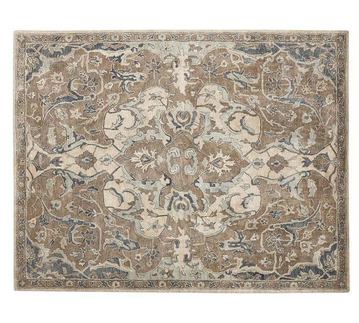 POTTERY BARN Nolan Neutral 5X8 Persian Style Handmade Wool Rug & Carpet