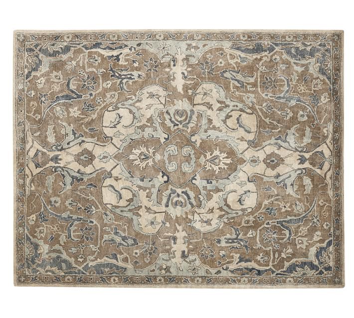 POTTERY BARN Nolan Neutral 8x10 Persian Style Handmade Wool Rug & Carpet