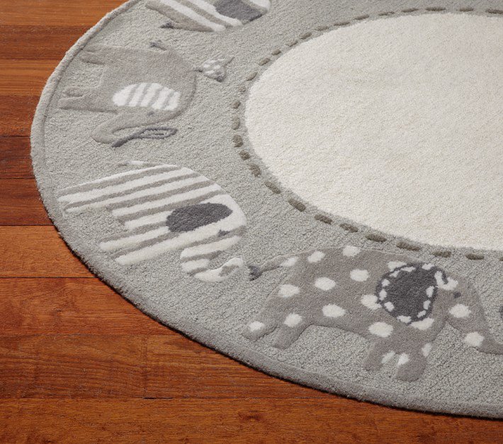 New PB Elephant Gray 5X5 Kids Style Handmade Wool Rug & Carpet