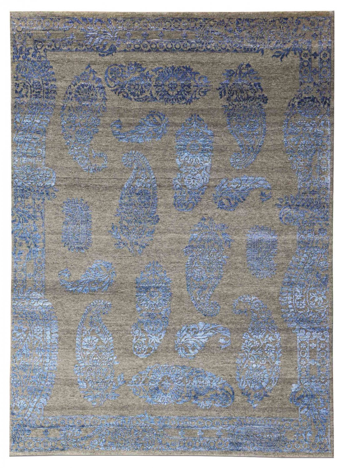 Paisley BluDesign 5'7" x 7'10 Hand Knotted Oriental Contemporary Silk & Wool Rug
