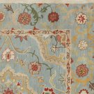 POTTERY BARN Leslie Blue Floral Style Handmade Wool Rug & Carpet 9x12