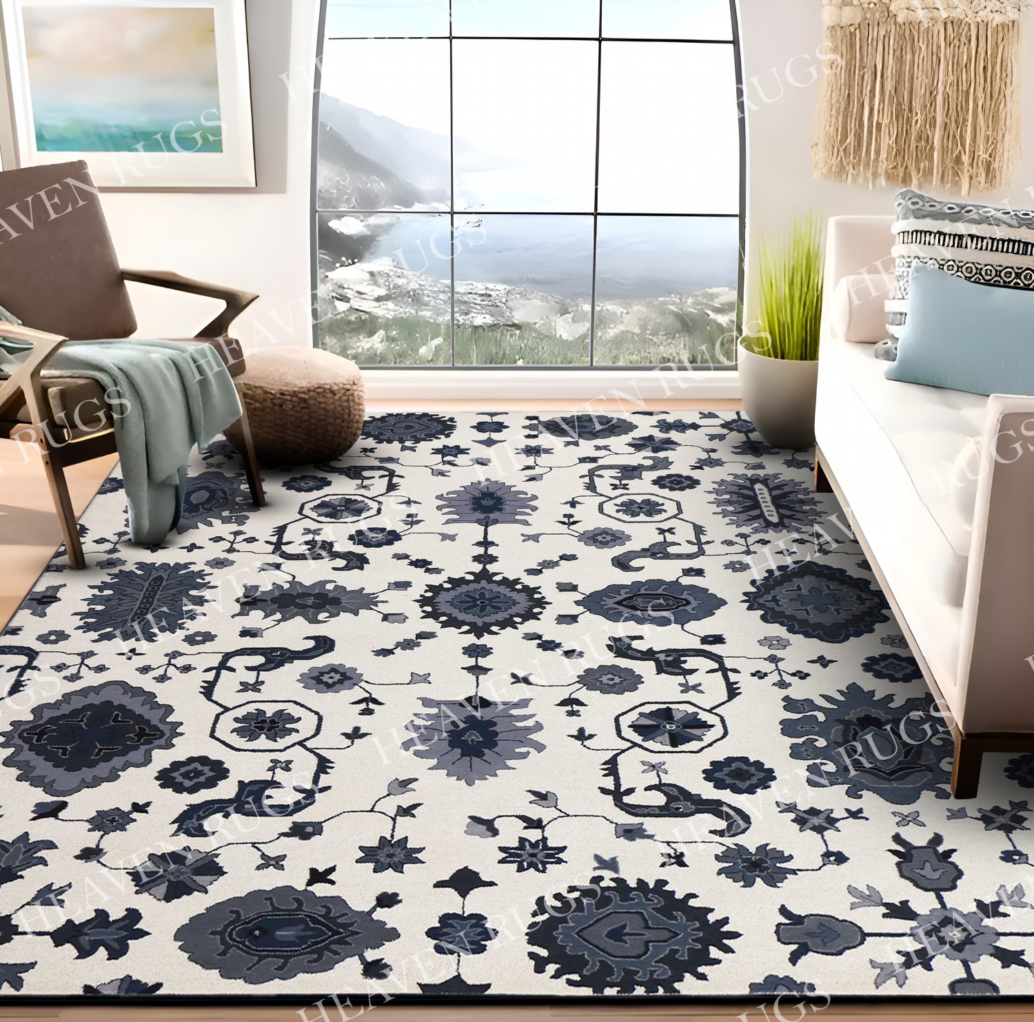 Juno White Area Rug Handcrafted Motif Design Oriental Traditional Design Non Shedding Fine Wool Pile