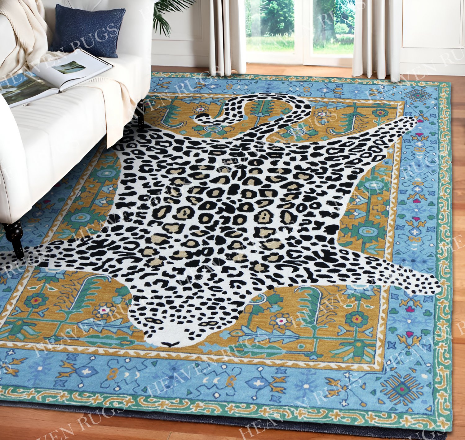 Octavia Multi Cheetah Leopard Luxurious Handmade Printed Area Rug Soft Non Shedding Woolen Carpet
