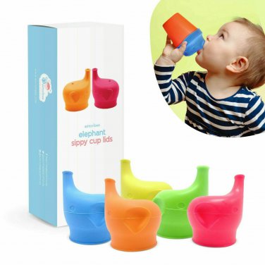 Silicone Sippy Cup Lids (5 Pack) - Elephant Silicone Spout Makes Cup !!!