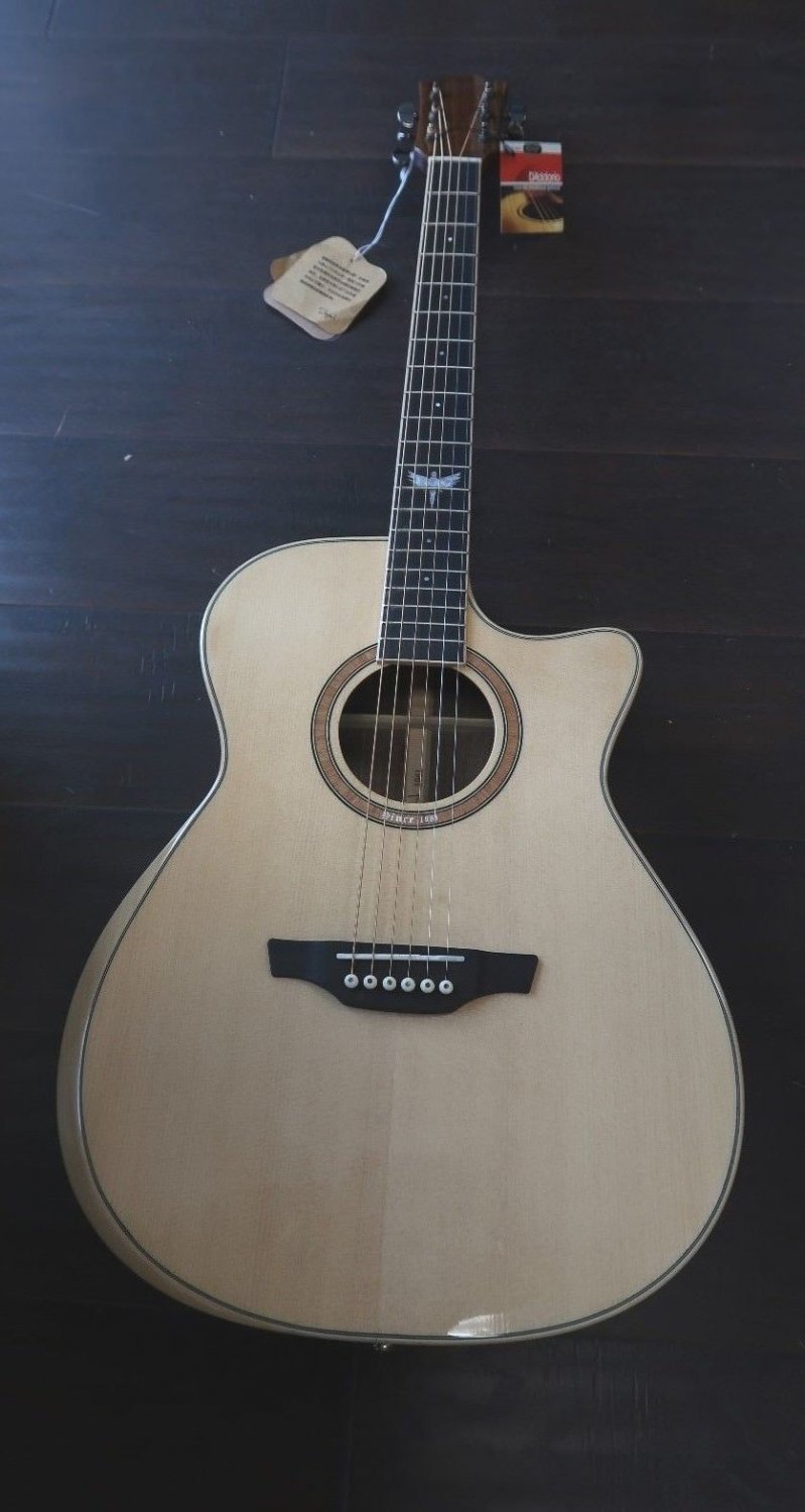 Skylark Acoustic Guitar Cutaway Bevel Cut Arm Rest Solid Spruce Top