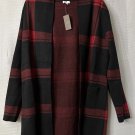 NWT J. Jill Womens Long Sleeve Open Front Red Black Jacket Coat Size Medium
