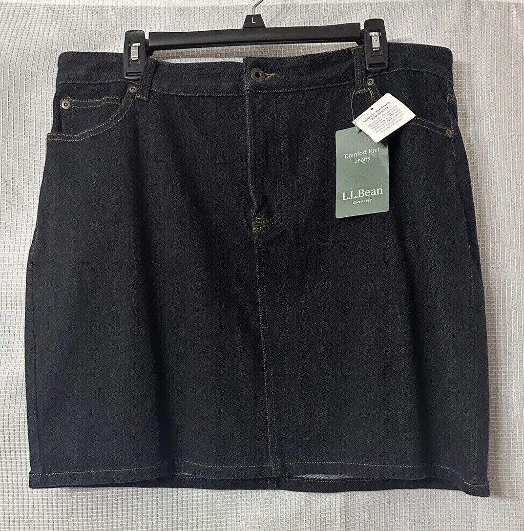 NWT LL Bean Classic Fit Womens Comfort Knit Dark Wash Skirt Plus Size 16R