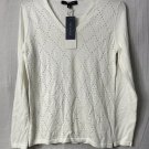 NWT Tommy Hilfiger Womens White V Neck Pullover Long Sleeve Sweater Size Small