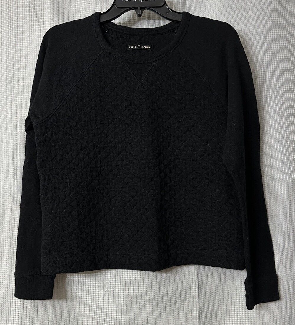 rag & bone Womens Long Sleeve Black Pullover Quilted Sweater Top Shirt Size M