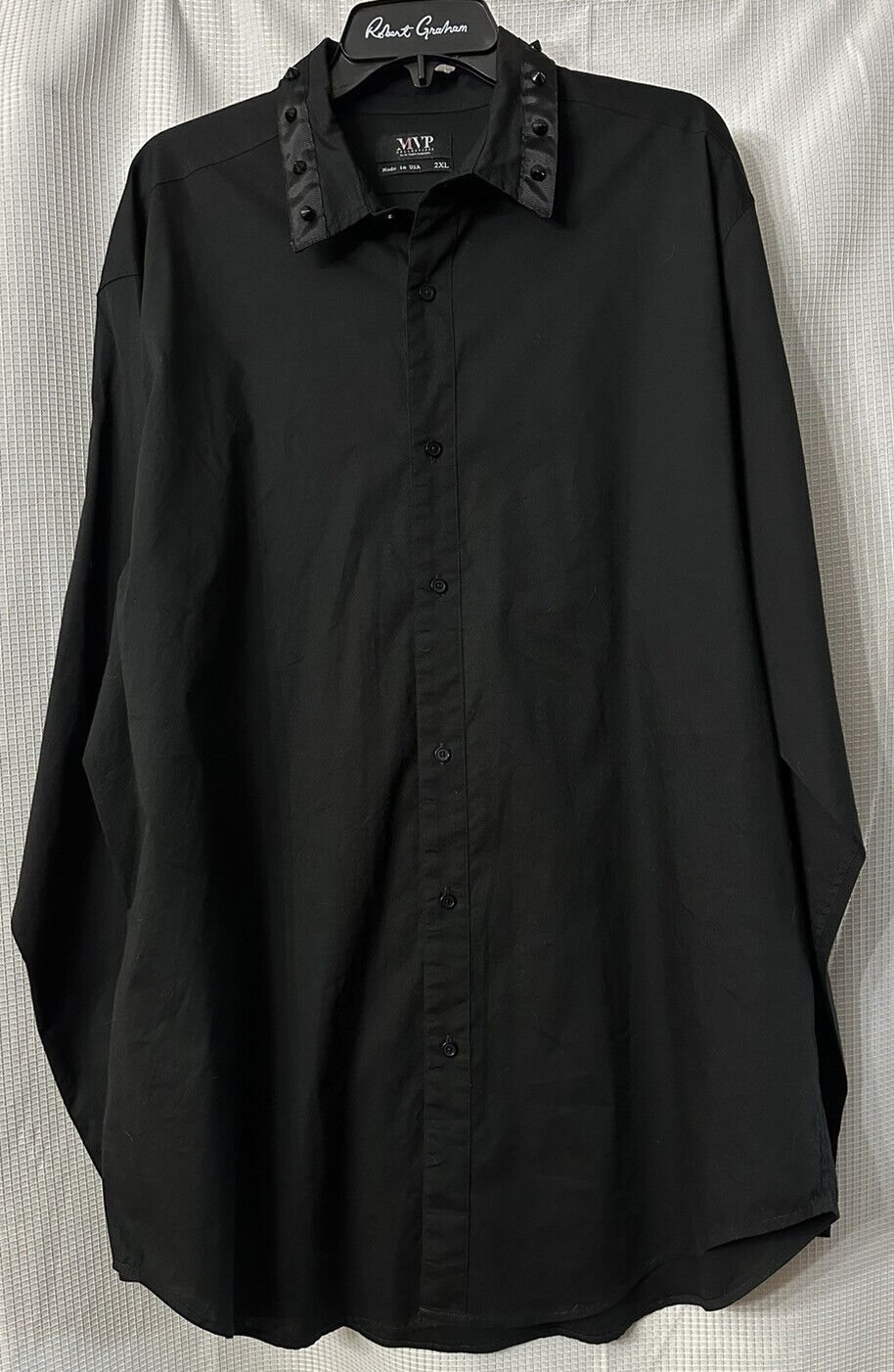 MVP Collection by Mo Vaughn Mens Black Long Sleeve Button Front Shirt Size 2XL