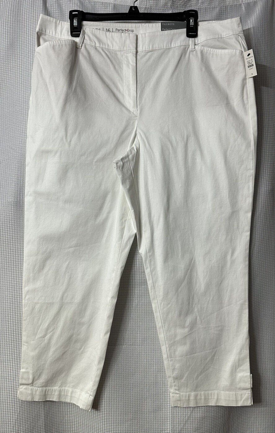 NWT Talbots Perfect Crop Curvy Slim Leg Womens White Pants Plus Size 16
