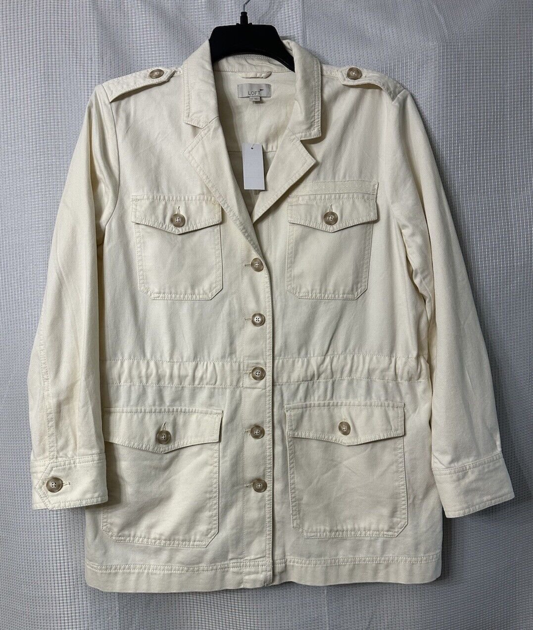 NWT Ann Taylor LOFT Womens Ivory Button Up Basic Jacket Coat Size Medium